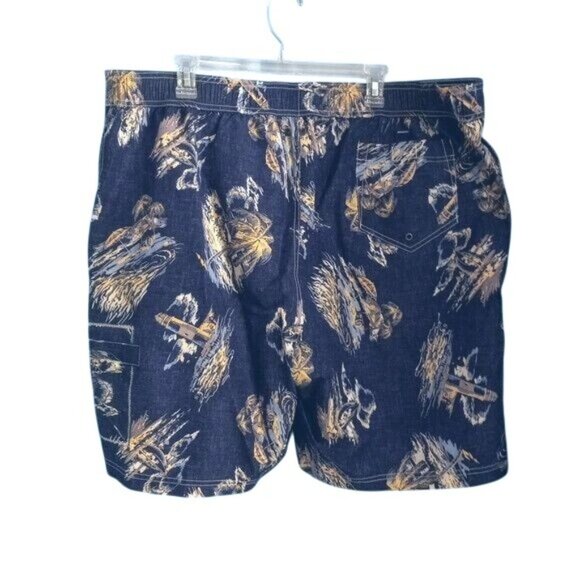 Lands End XXL 44-46 Mens Blue Swim Trunks Shorts Bathing Suit Island Beach Print - Picture 6 of 16